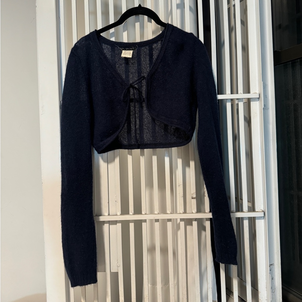 Sisley navy Blue Women's cropped knit Sweater cardigan bolero shrug